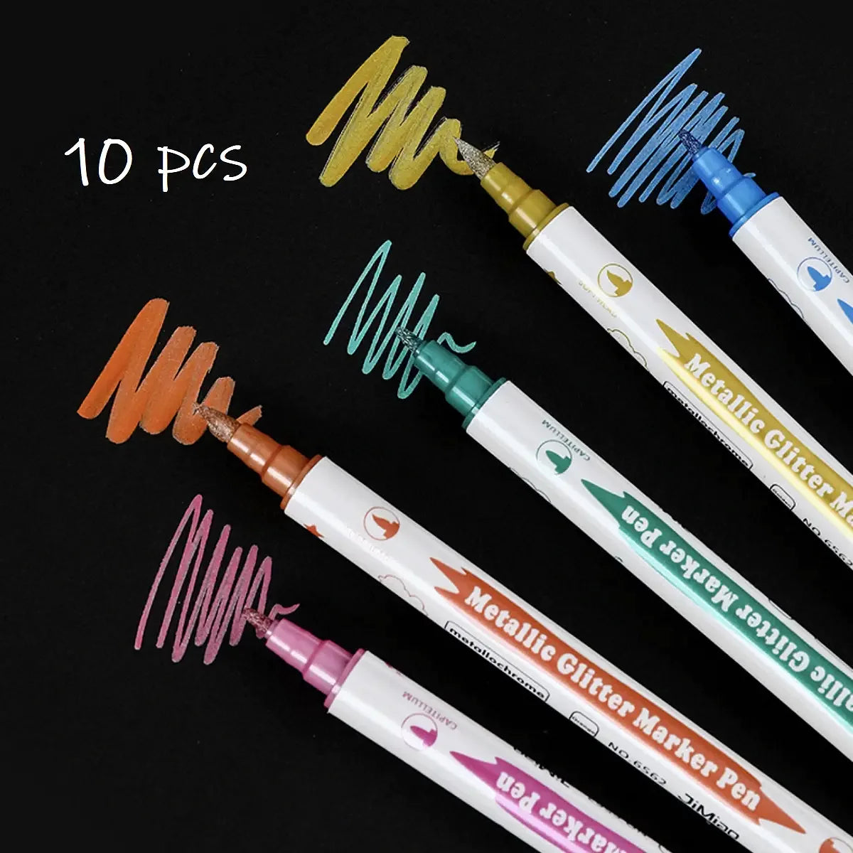 10-Piece Metallic Glitter Dual Tip Marker Set