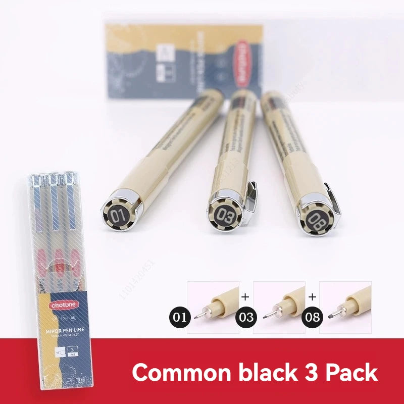Black Micro Pens – 3 Sizes, Waterproof Archival Ink