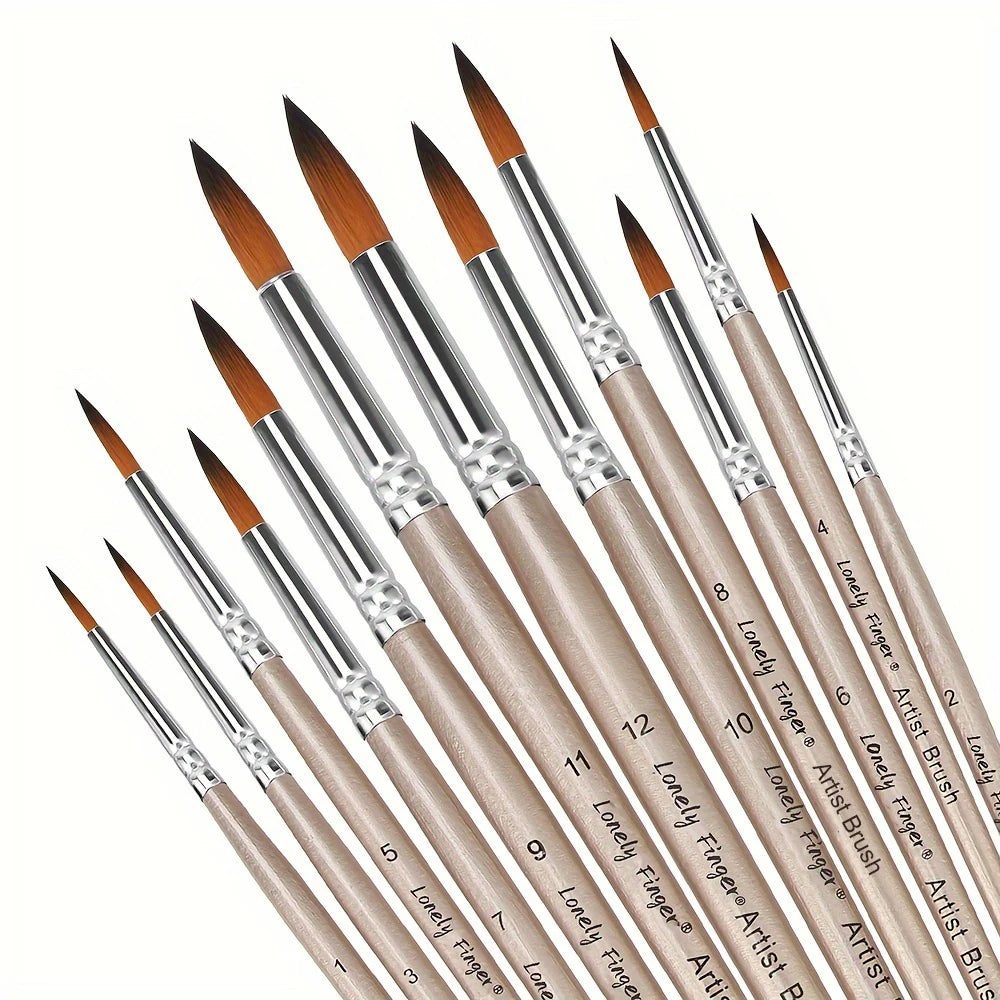 12-Piece Round Nylon Paint Brush Set