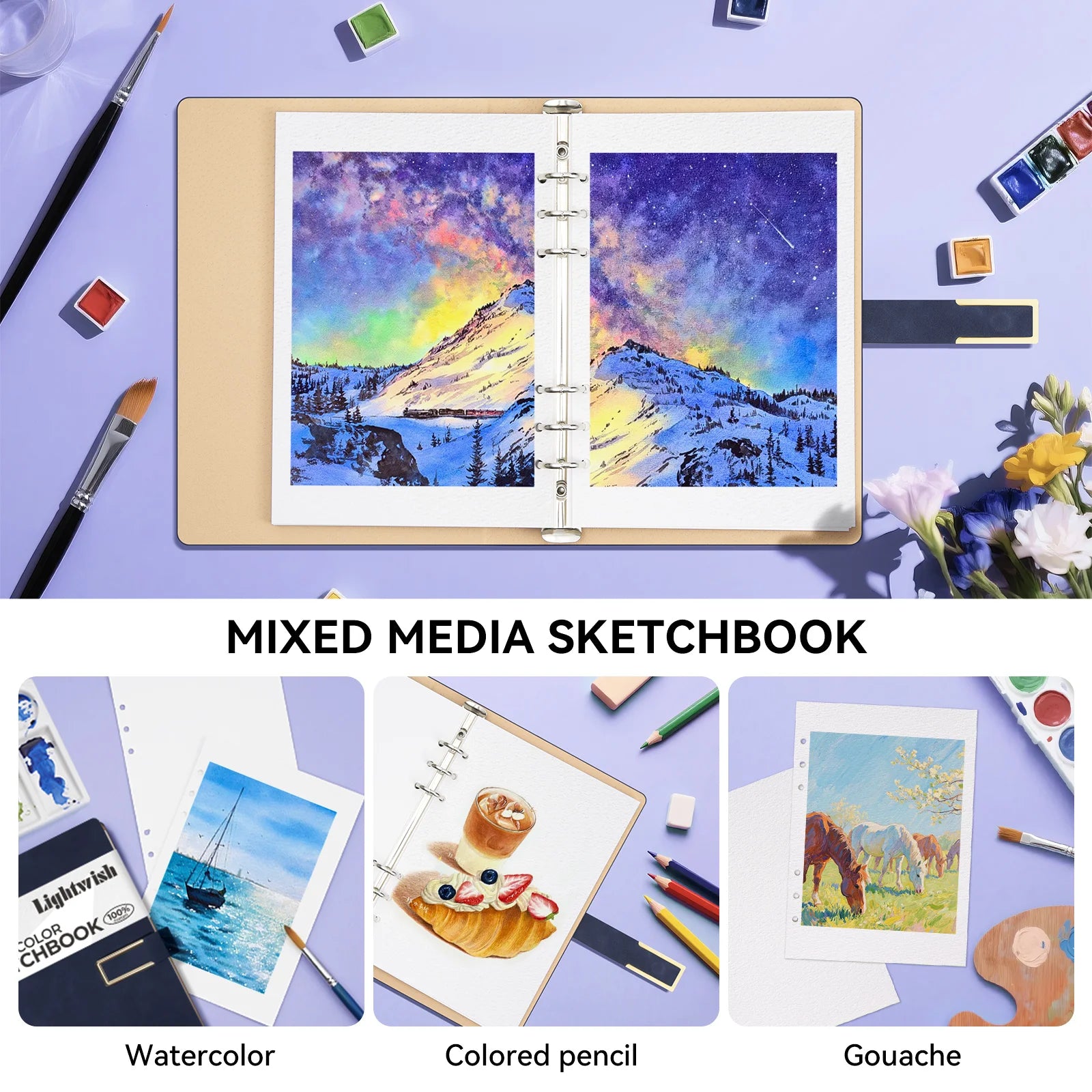 LIGHTWISH 100% Cotton Watercolor Sketchbook – 5.5x8.2", 600gsm, 12 Sheets