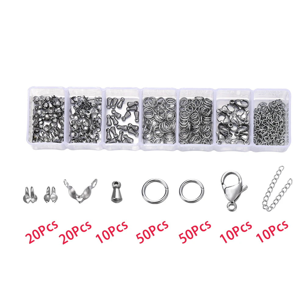 Jewelry Findings Kit – 210–400pcs Clasps, Crimps, Jump Rings &amp; Beads