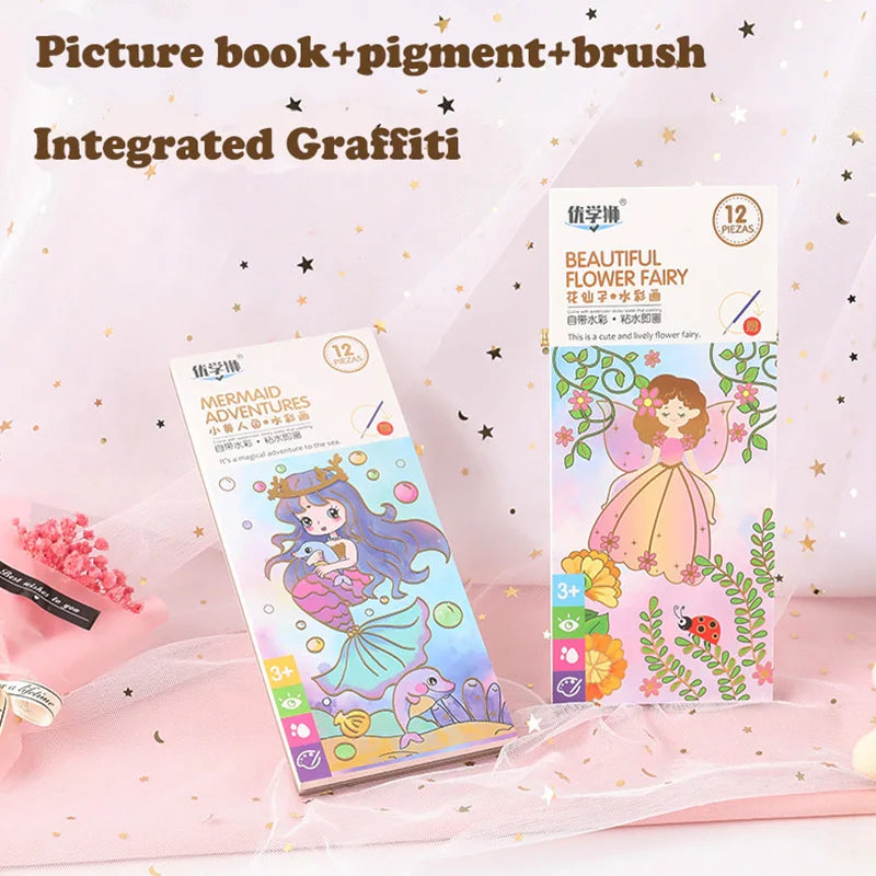 Kids Graffiti Watercolor Book – 12 Pages with Bookmark &amp; Sticky Notes