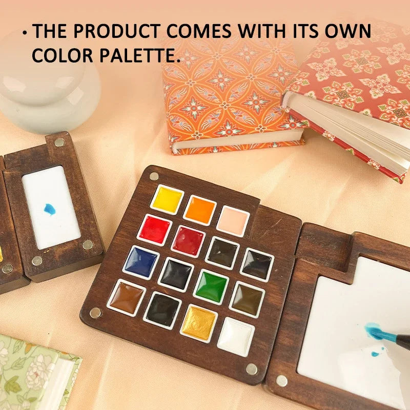 Portable Wooden Watercolor Paint Palette (8/15 Colors)