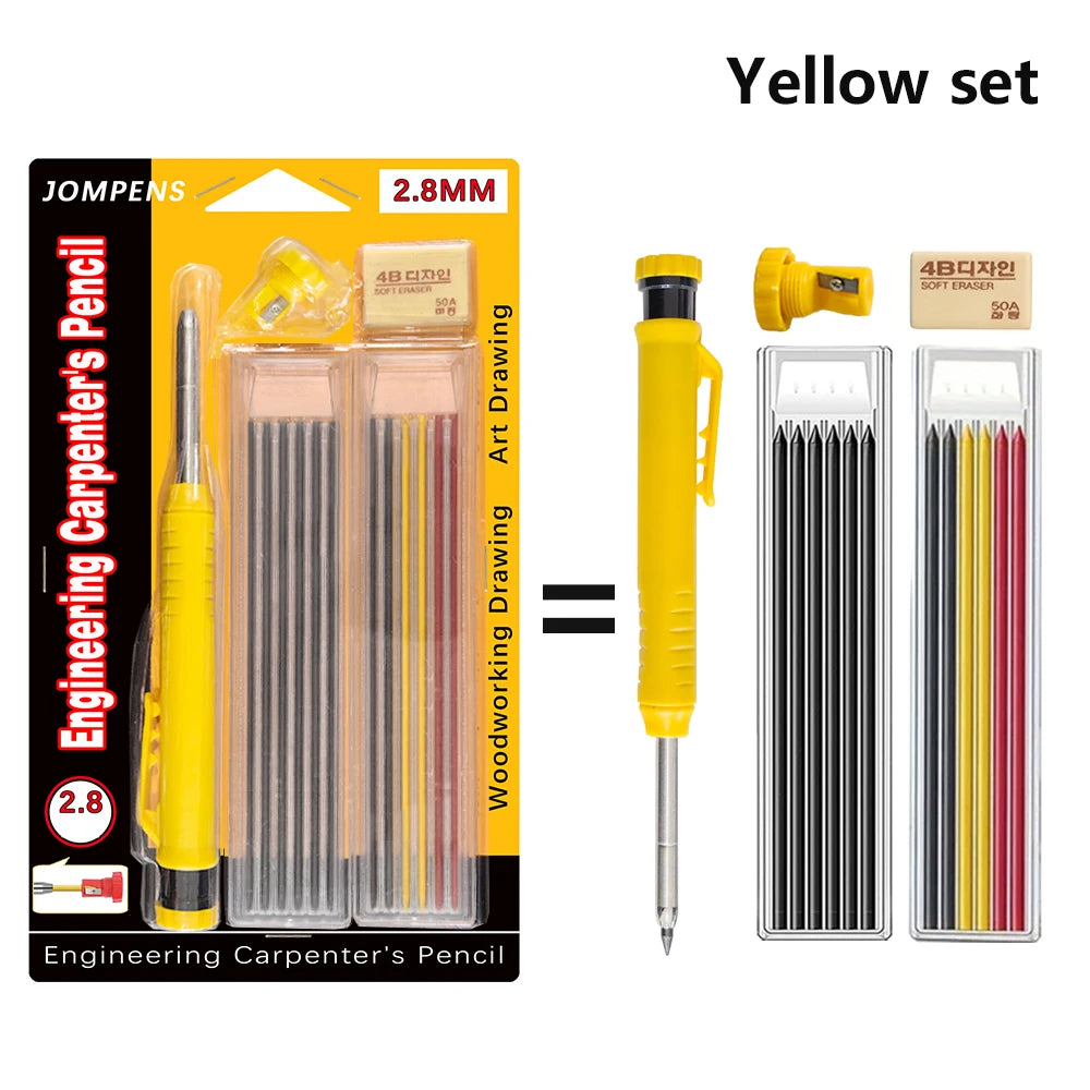 Deep Hole Carpenter Pencil Set – With Built-in Sharpener