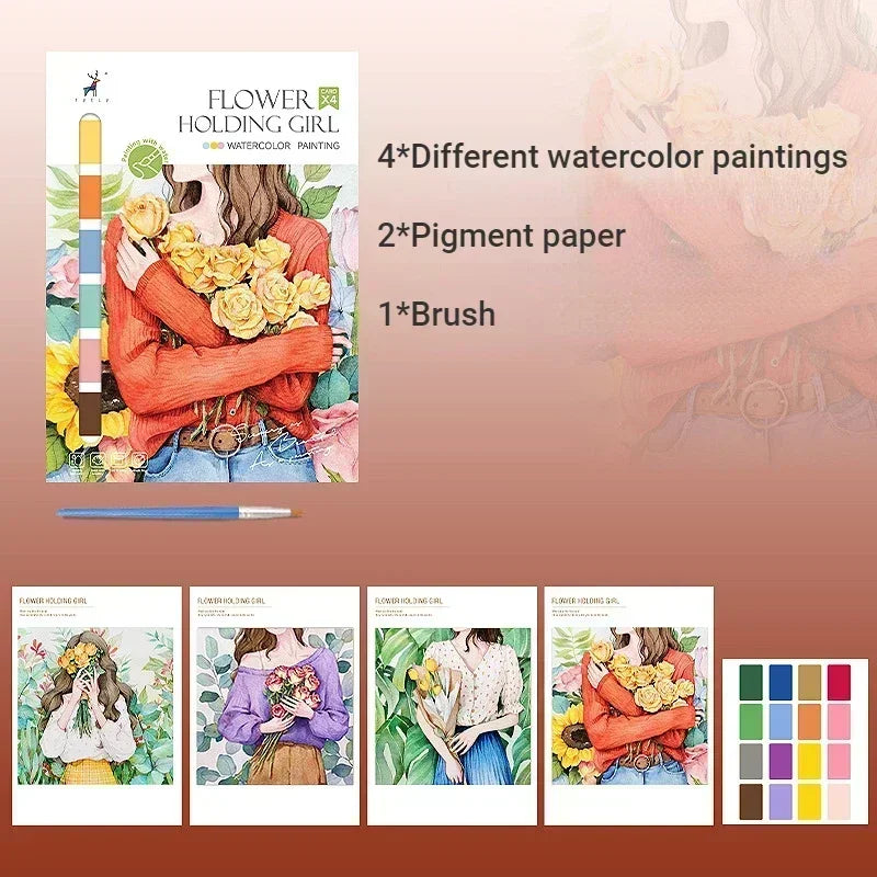 Kids’ Portable Watercolor Book – 4 Sheets + Brush