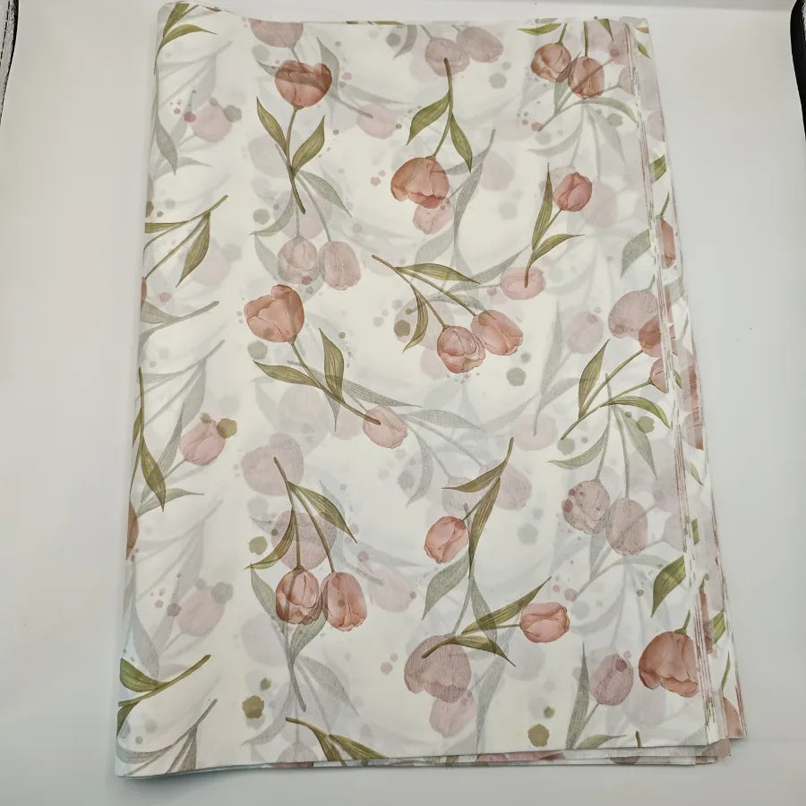 Elegant Tulip Floral Tissue Paper with Green Leaves