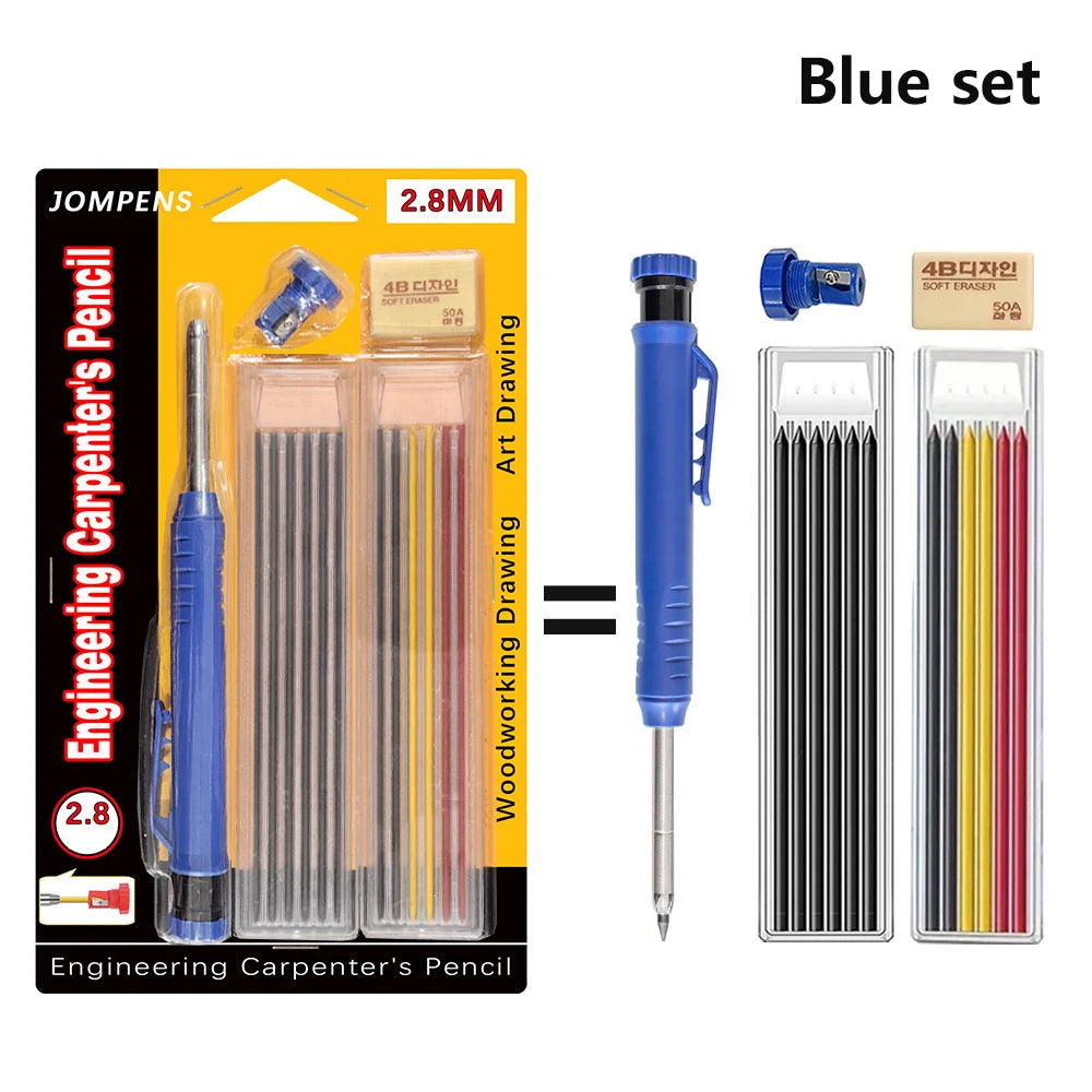 Deep Hole Carpenter Pencil Set – With Built-in Sharpener