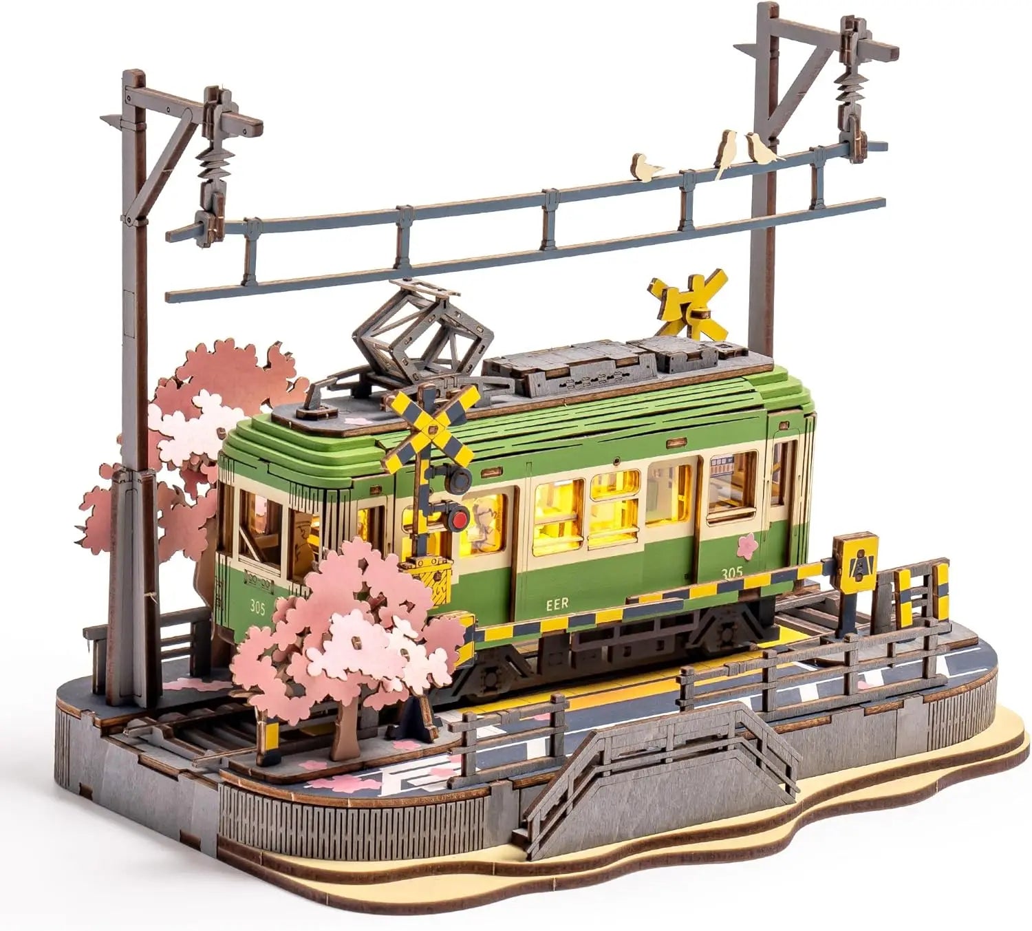 Robotime 3D Wooden Tram Puzzle – Sakura Journey