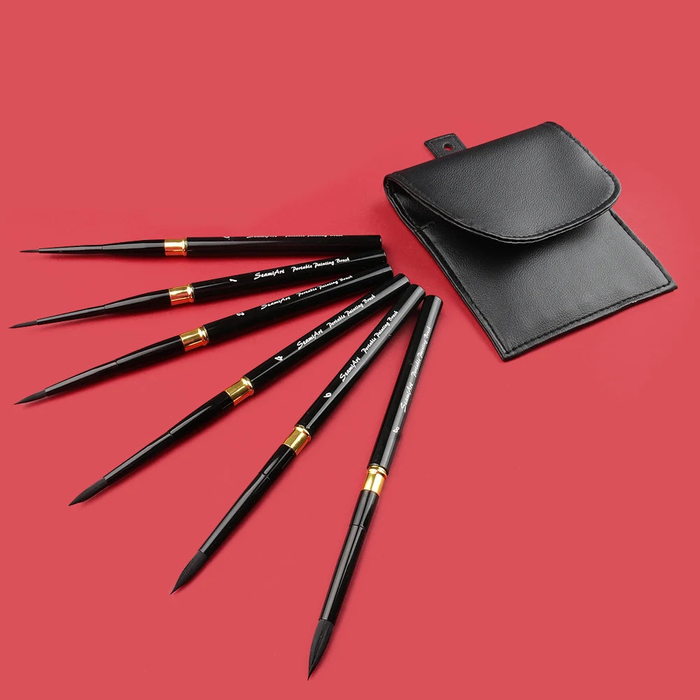 SeamiArt 6-Piece Watercolor Brush Set with PU Travel Case