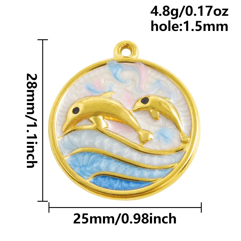 5pcs/lot Enamel Blue Marine Animals Stainless Steel Pendant Conch Shell Seahorse Fish Tail Starfish Charms DIY Necklace Findings