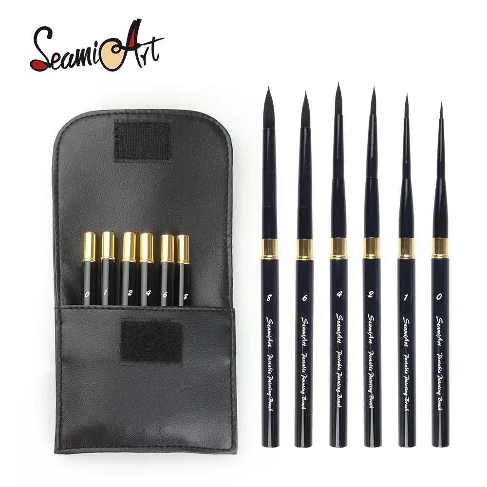SeamiArt 6-Piece Watercolor Brush Set with PU Travel Case