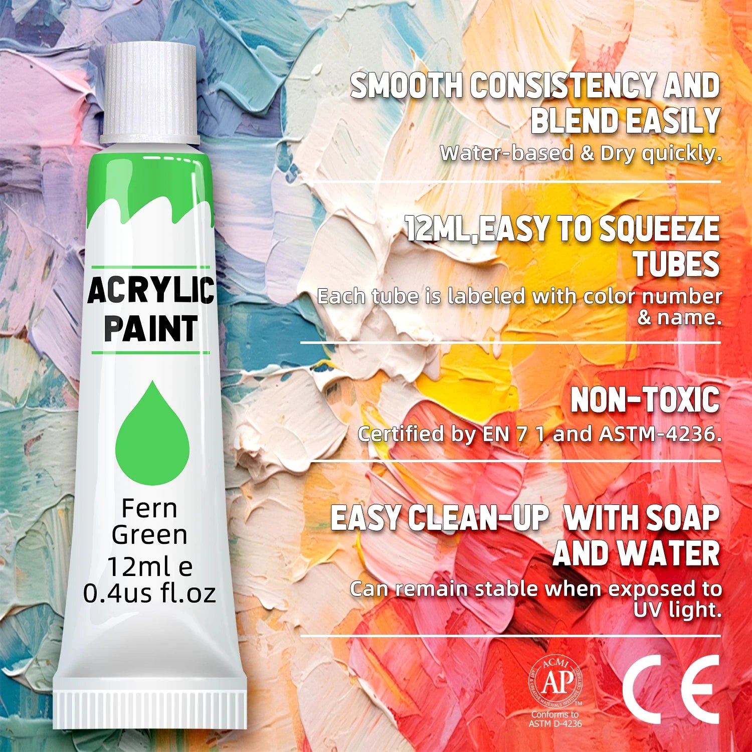 Acrylic Paint Set – 12/24 Colors, 12ml Tubes for Multi-Surface Painting
