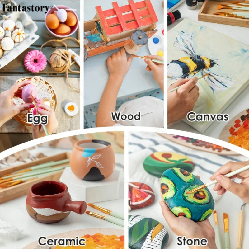 Fantastory Acrylic Paint Set – 28 Colors with 12 Brushes