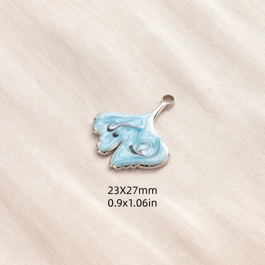 5pcs/lot Enamel Blue Marine Animals Stainless Steel Pendant Conch Shell Seahorse Fish Tail Starfish Charms DIY Necklace Findings