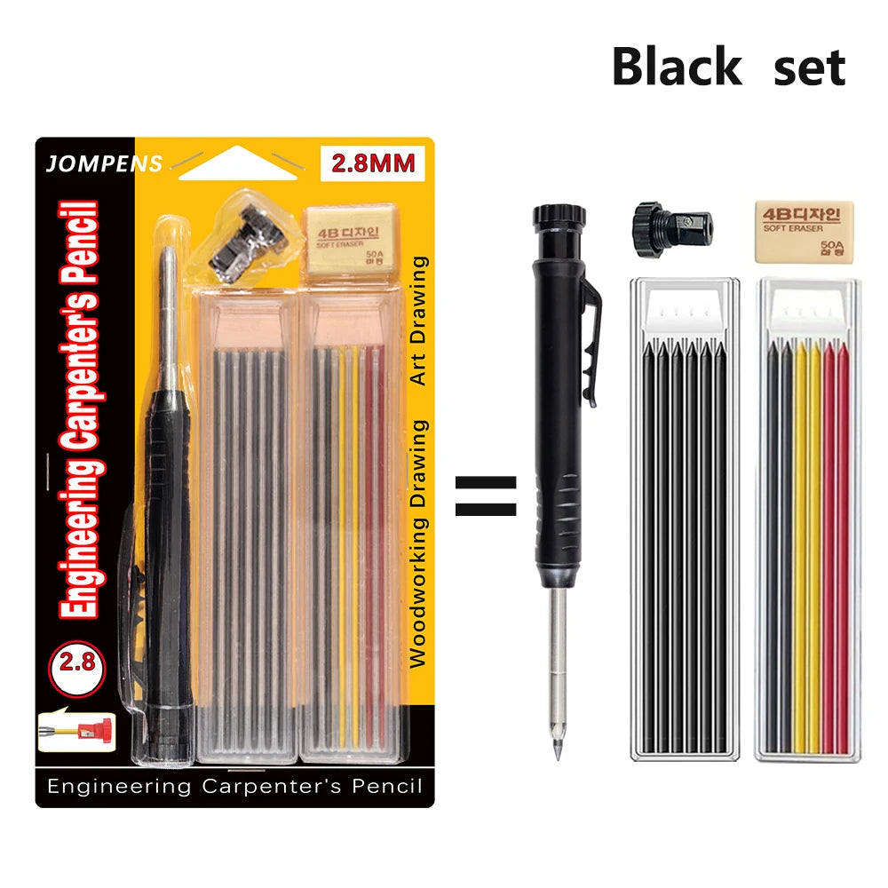 Deep Hole Carpenter Pencil Set – With Built-in Sharpener