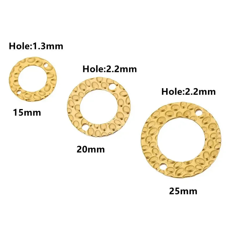 20pcs 15/20/25mm Stainless Steel Double Hole Texture Circle Ring Gold Plated Charm Earrings Conectors for Jewelry Making Finding