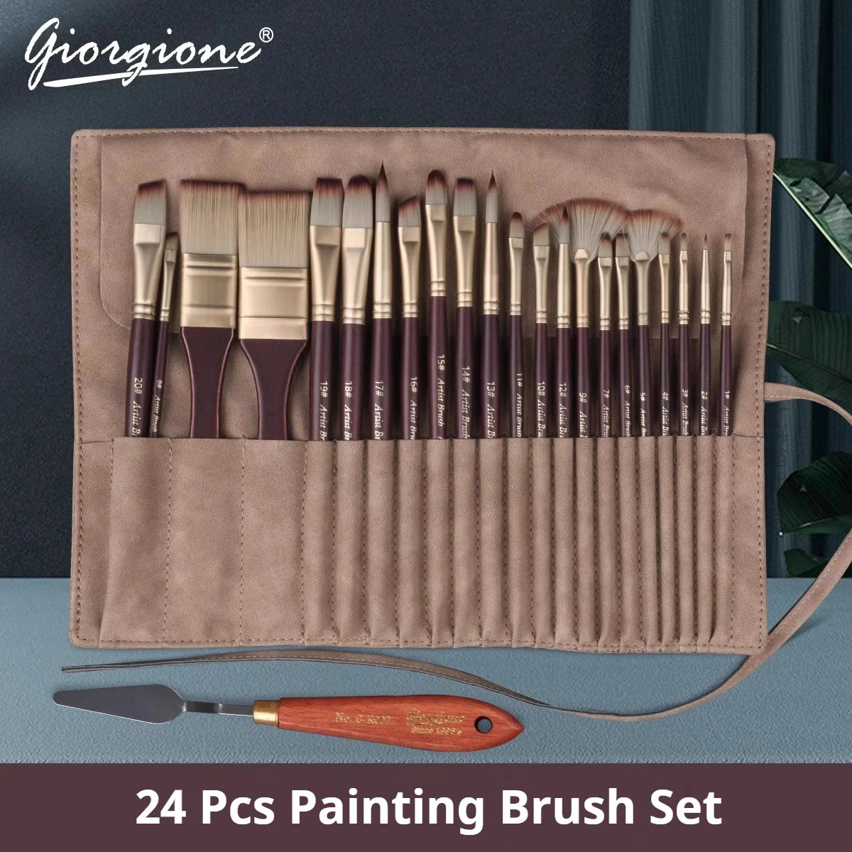 25-Piece Acrylic &amp; Oil Paint Brush Set with Wooden Handles