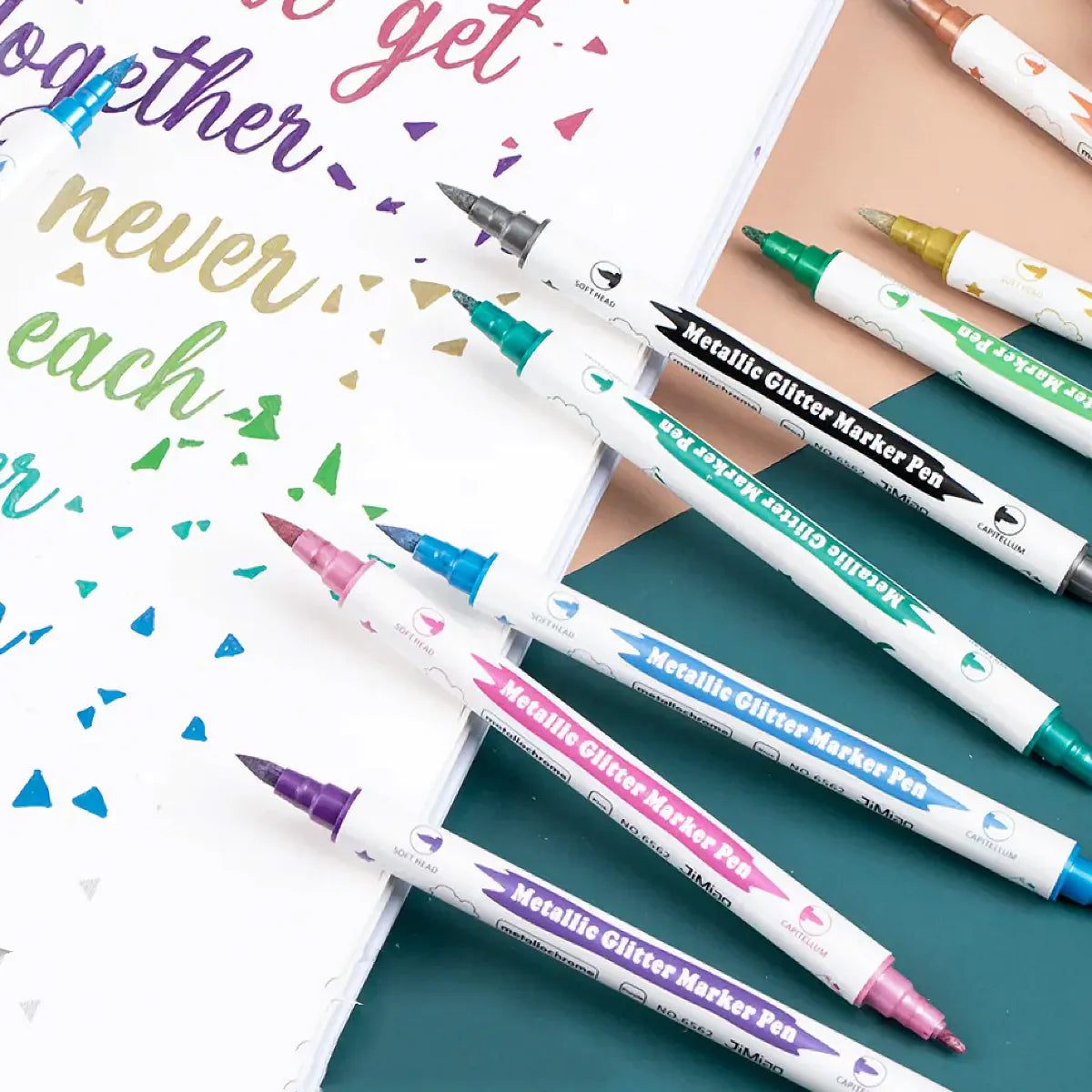 10-Piece Metallic Glitter Dual Tip Marker Set