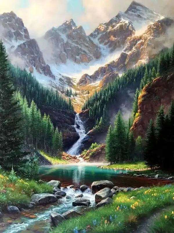 Momoart Waterfall Diamond Painting Kit – Seaside Landscape DIY Mosaic Art