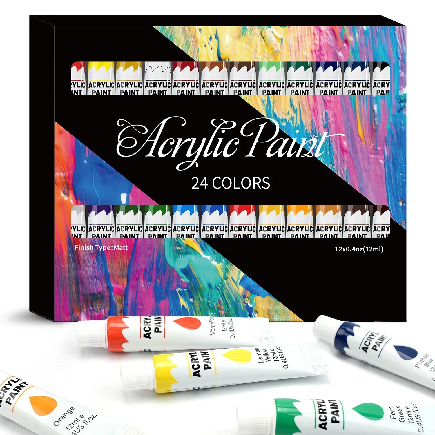 Acrylic Paint Set – 12/24 Colors, 12ml Tubes for Multi-Surface Painting