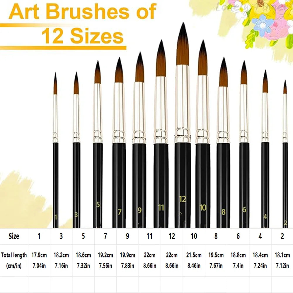 12-Piece Round Nylon Paint Brush Set