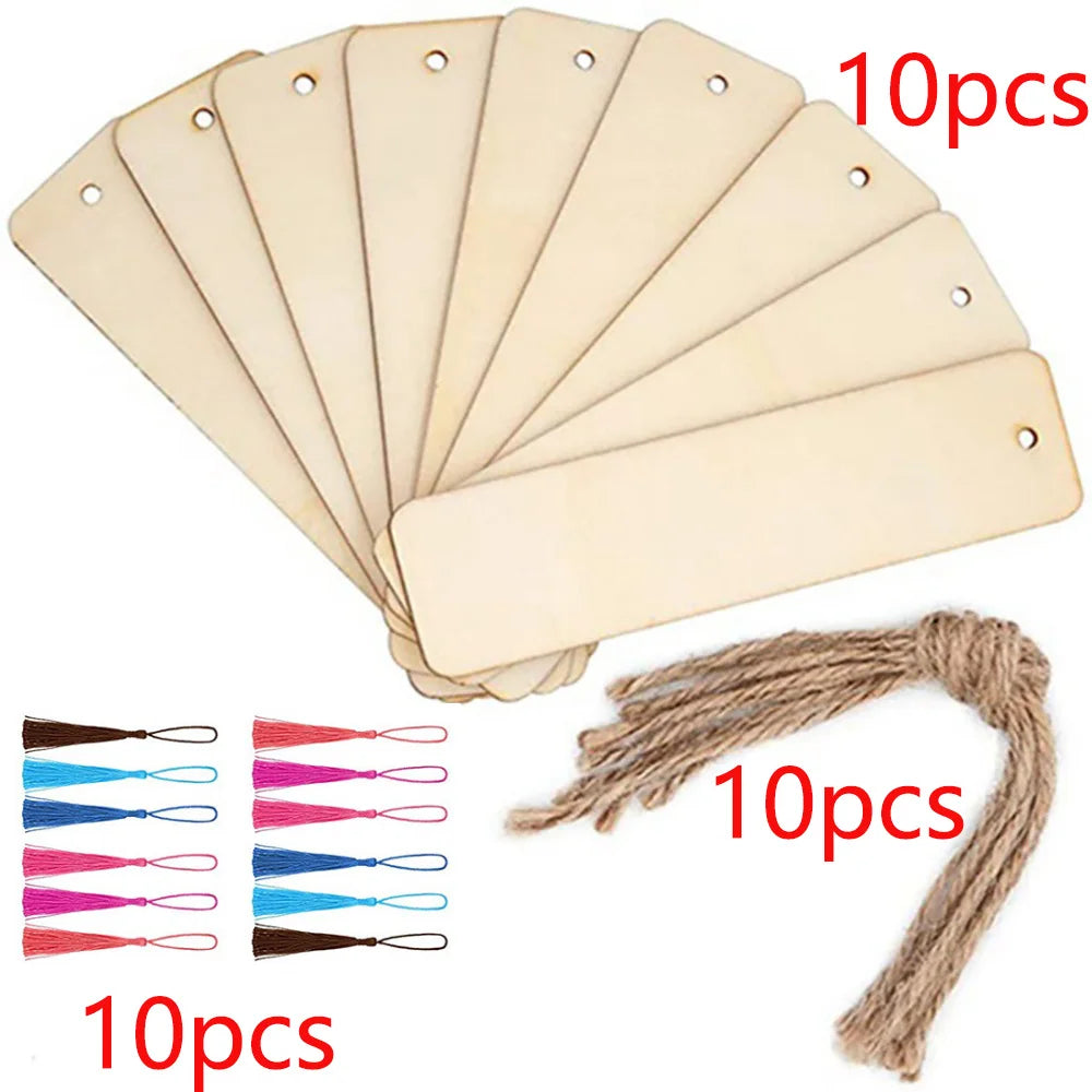 Blank Wooden Bookmarks with Tassels – 10/20/60 Pcs