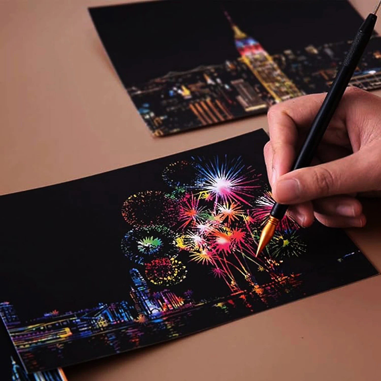 Scratch Art Postcards – 4PCS Urban Night Scene Landscape Set