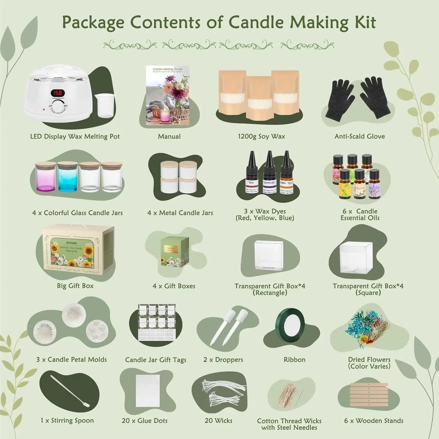 Candle Making Kit – 1200g Soy Wax, Digital Pot, Molds &amp; Gift Boxes