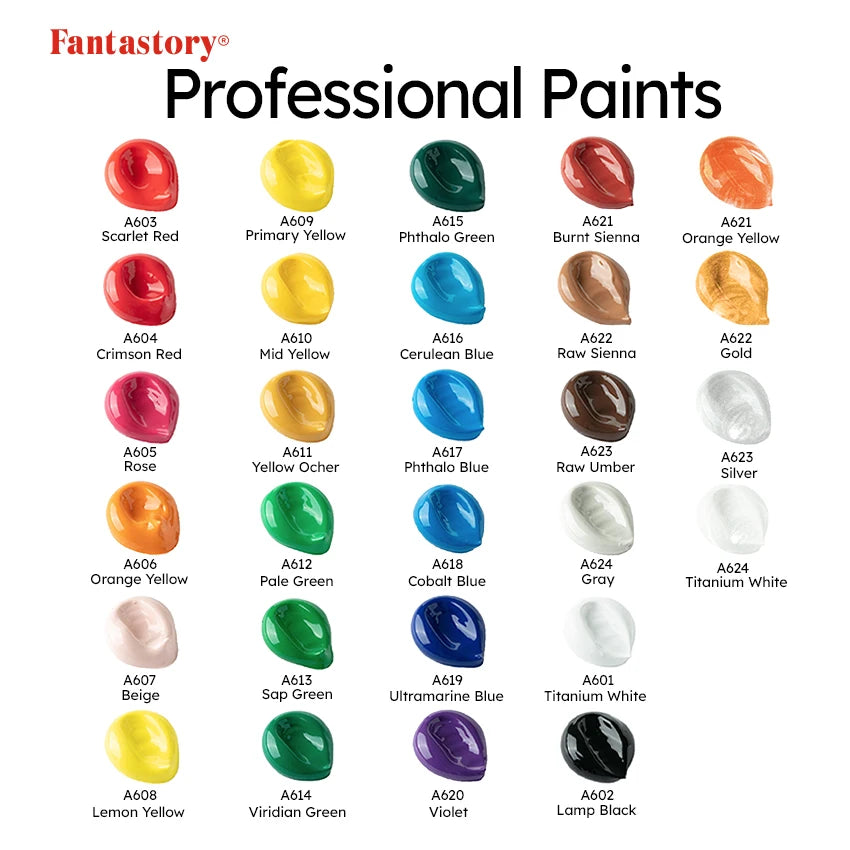 Fantastory Acrylic Paint Set – 28 Colors with 12 Brushes
