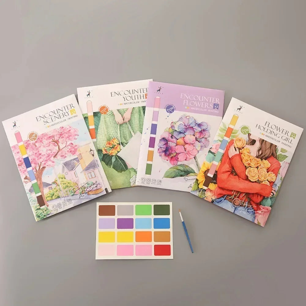 Kids’ Portable Watercolor Book – 4 Sheets + Brush