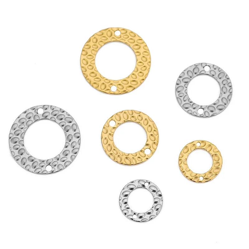 20pcs 15/20/25mm Stainless Steel Double Hole Texture Circle Ring Gold Plated Charm Earrings Conectors for Jewelry Making Finding