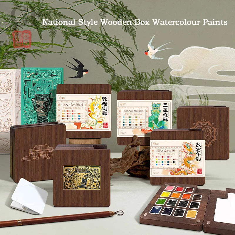 Portable Wooden Watercolor Paint Palette (8/15 Colors)