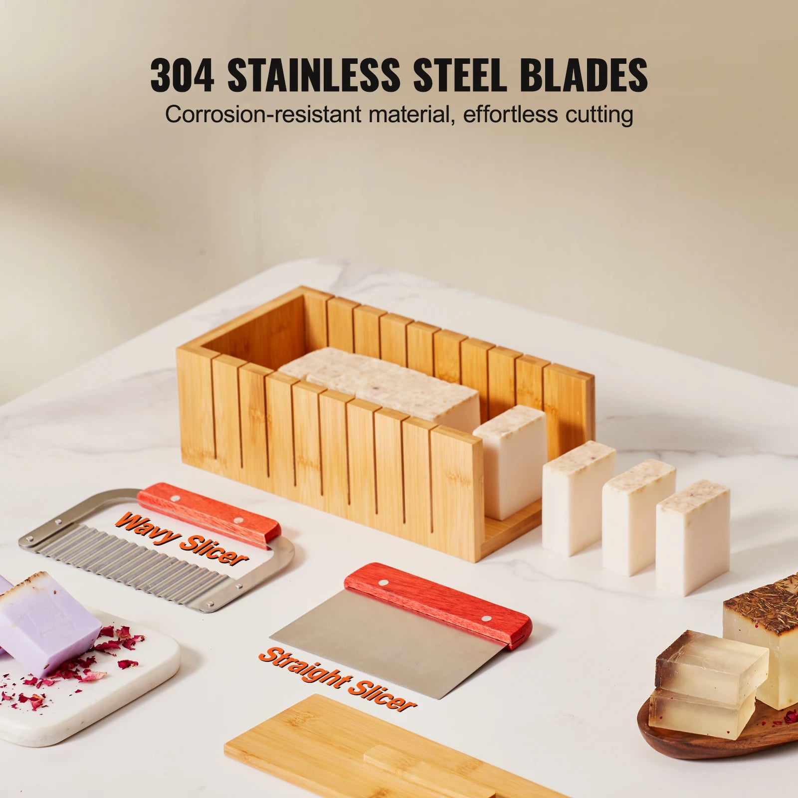 SucceBuy Soap Making Kit – Bamboo Box, Silicone Mold &amp; Stainless Steel Cutters