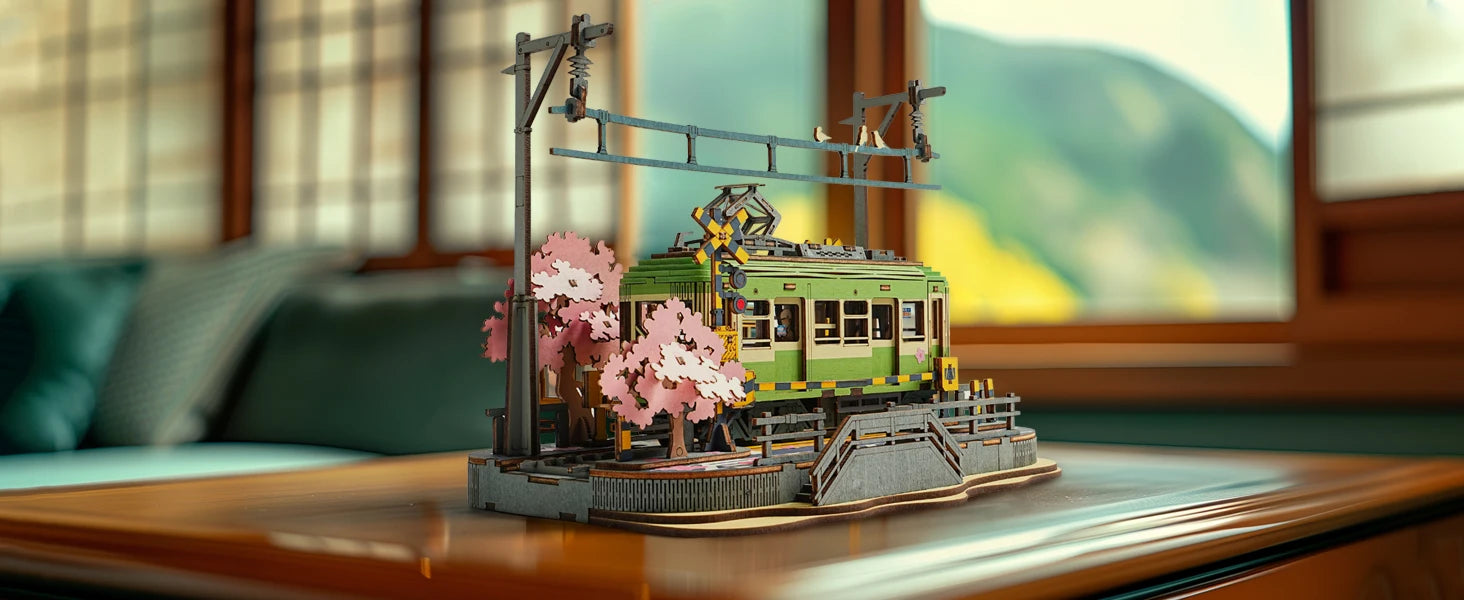 Robotime 3D Wooden Tram Puzzle – Sakura Journey