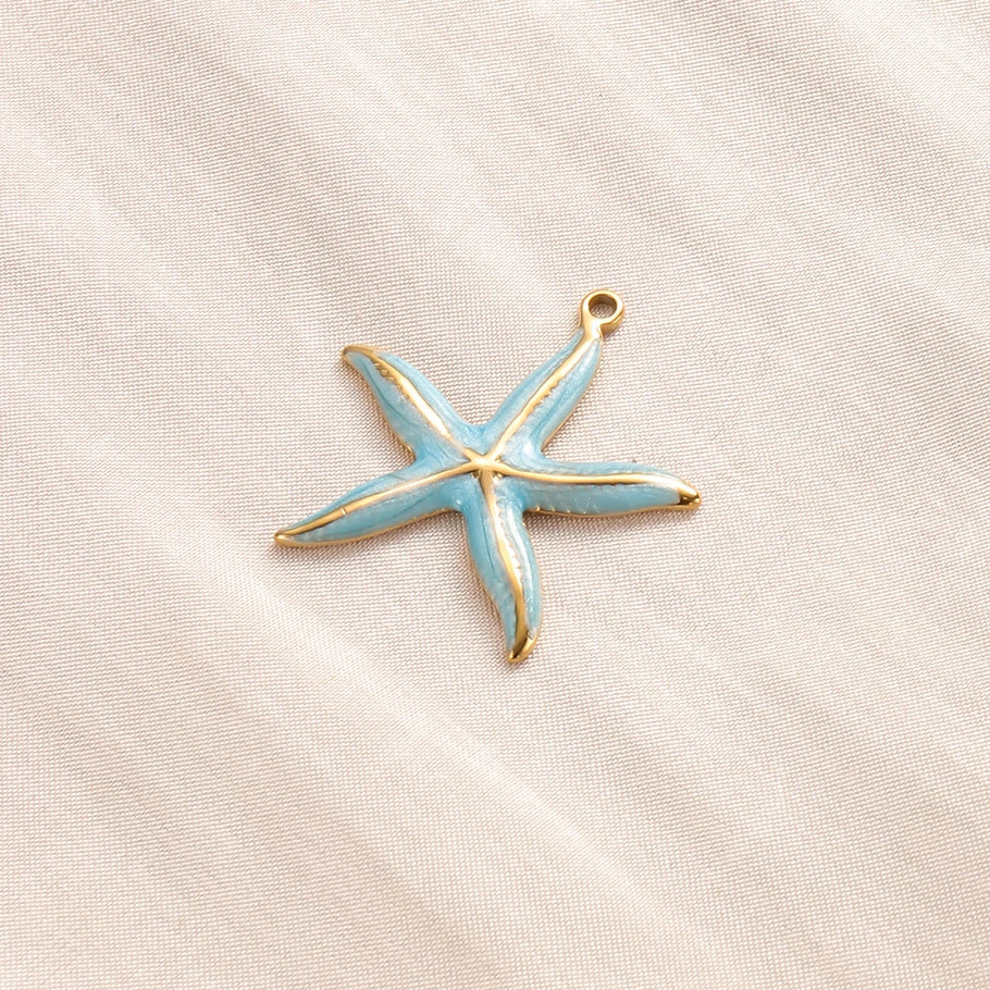 5pcs/lot Enamel Blue Marine Animals Stainless Steel Pendant Conch Shell Seahorse Fish Tail Starfish Charms DIY Necklace Findings
