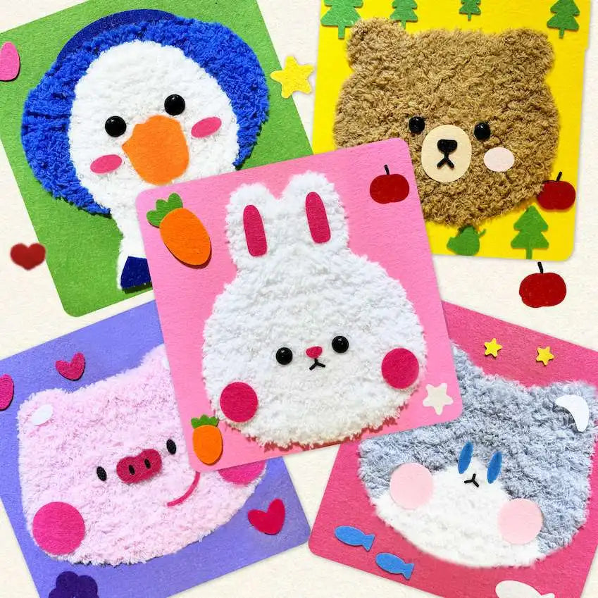 Cartoon Animal Punch Needle Kit – Pig, Rabbit, Bear