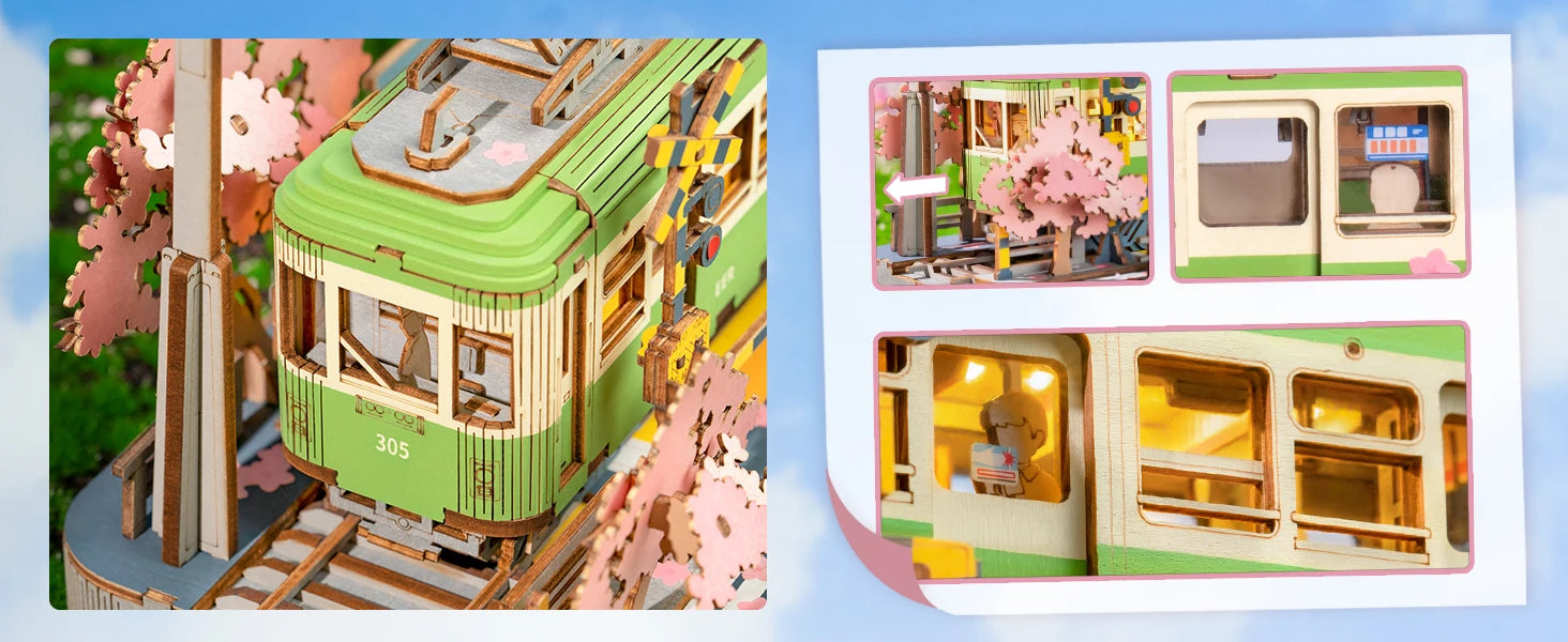 Robotime 3D Wooden Tram Puzzle – Sakura Journey