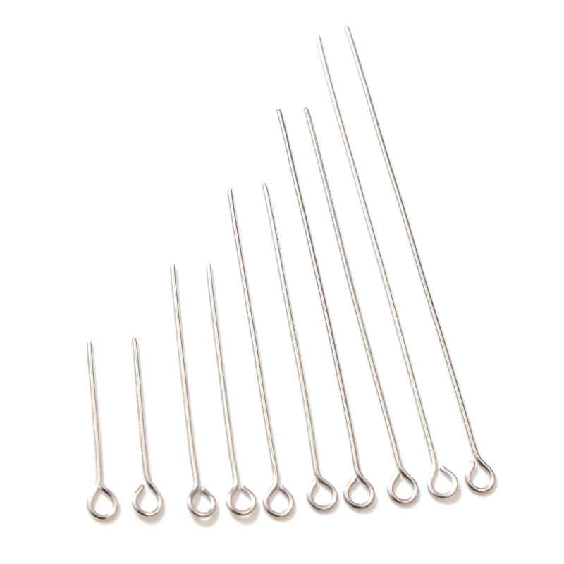 100pcs Stainless Steel Eye Pins – Assorted Sizes
