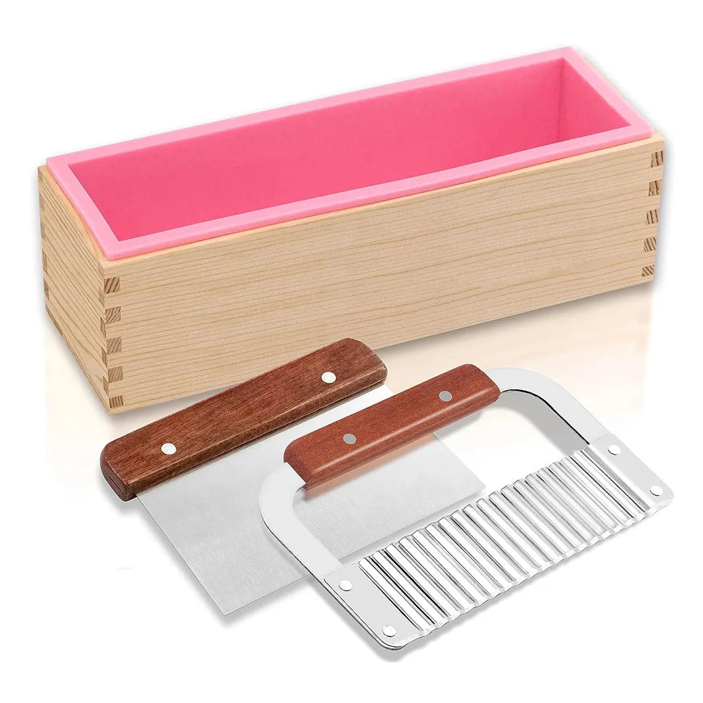 1.2L Soap Making Mold Kit – Silicone + Wooden Box with Scrapers
