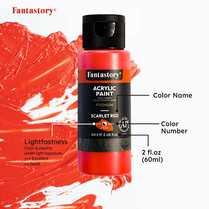 Fantastory Acrylic Paint Set – 28 Colors with 12 Brushes