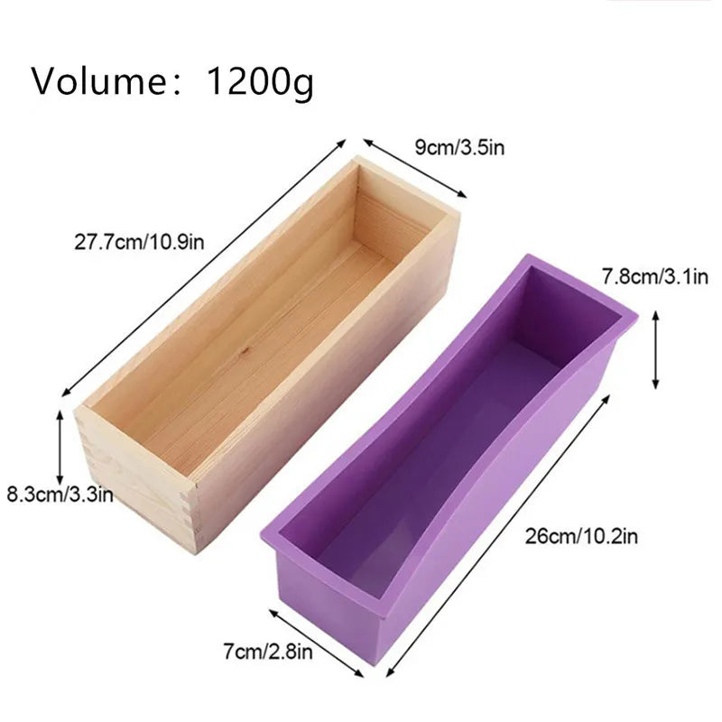 1.2L Soap Making Mold Kit – Silicone + Wooden Box with Scrapers