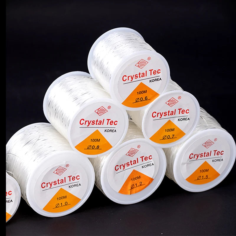 100m Elastic Beading Cord – 0.5–1mm Crystal Stretch Thread for Jewelry Making