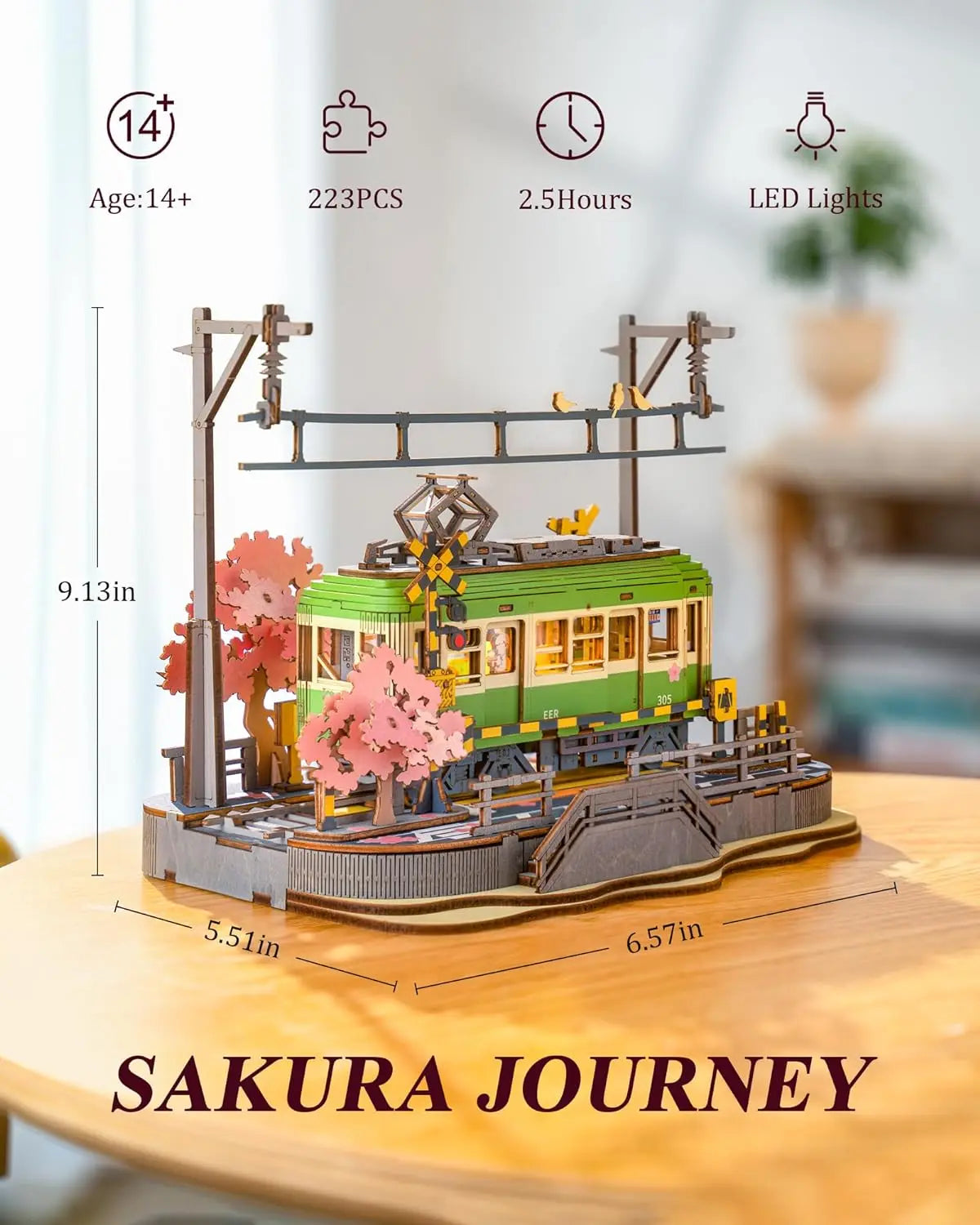 Robotime 3D Wooden Tram Puzzle – Sakura Journey
