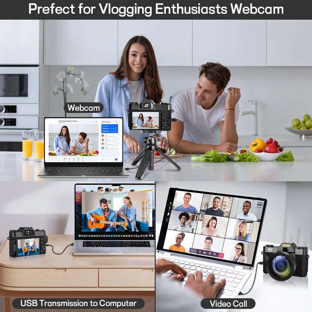 Compact 4K Digital Camera – 64MP Retro Vlog Camcorder with WiFi &amp; Flip Screen