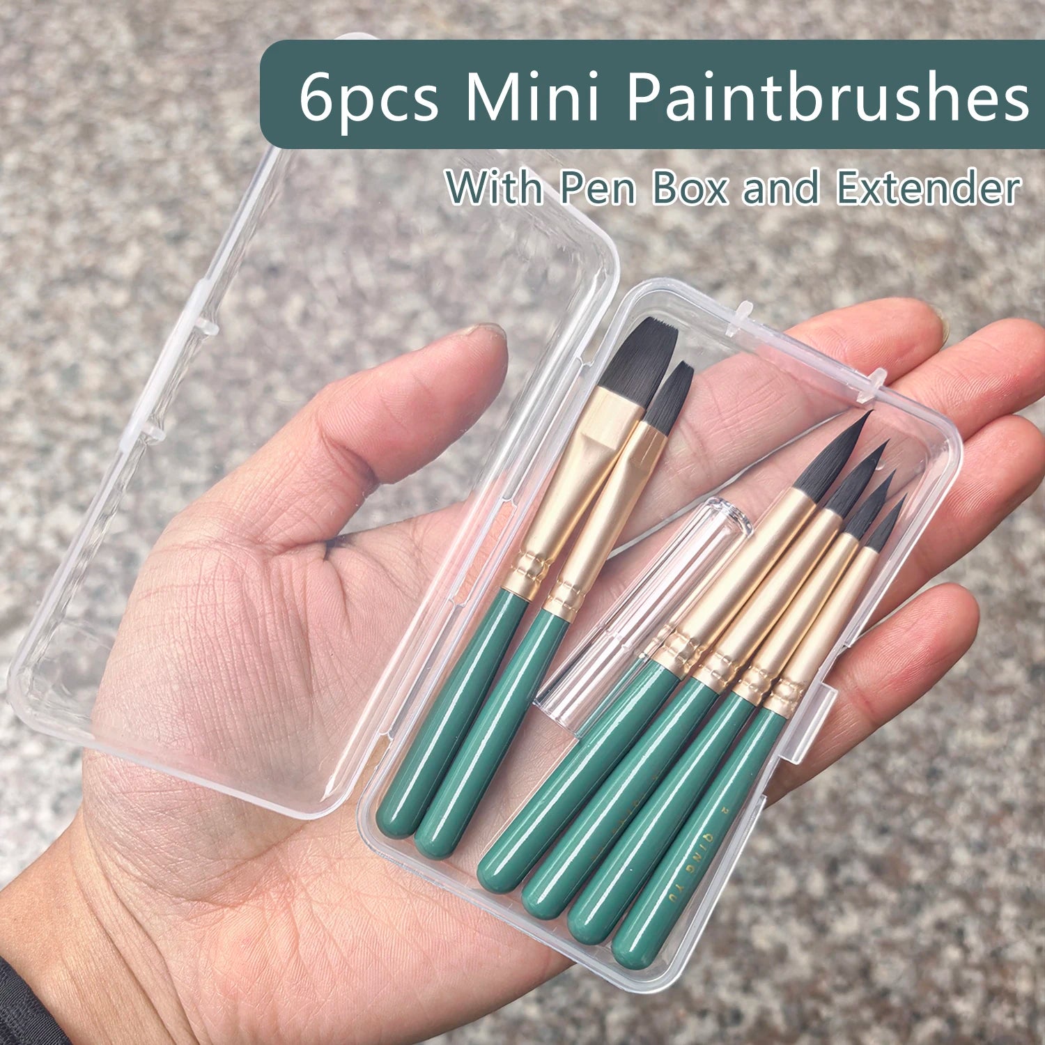 6pcs Mini Nylon Paint Brush Set with Pen Box &amp; Extender – Watercolor &amp; Gouache Art Brushes for Students