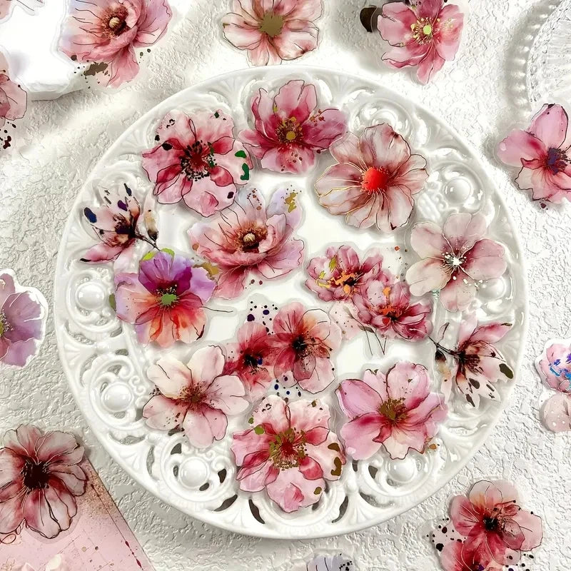 20-Piece Hot Stamping Flower Stickers – PET Collage Set