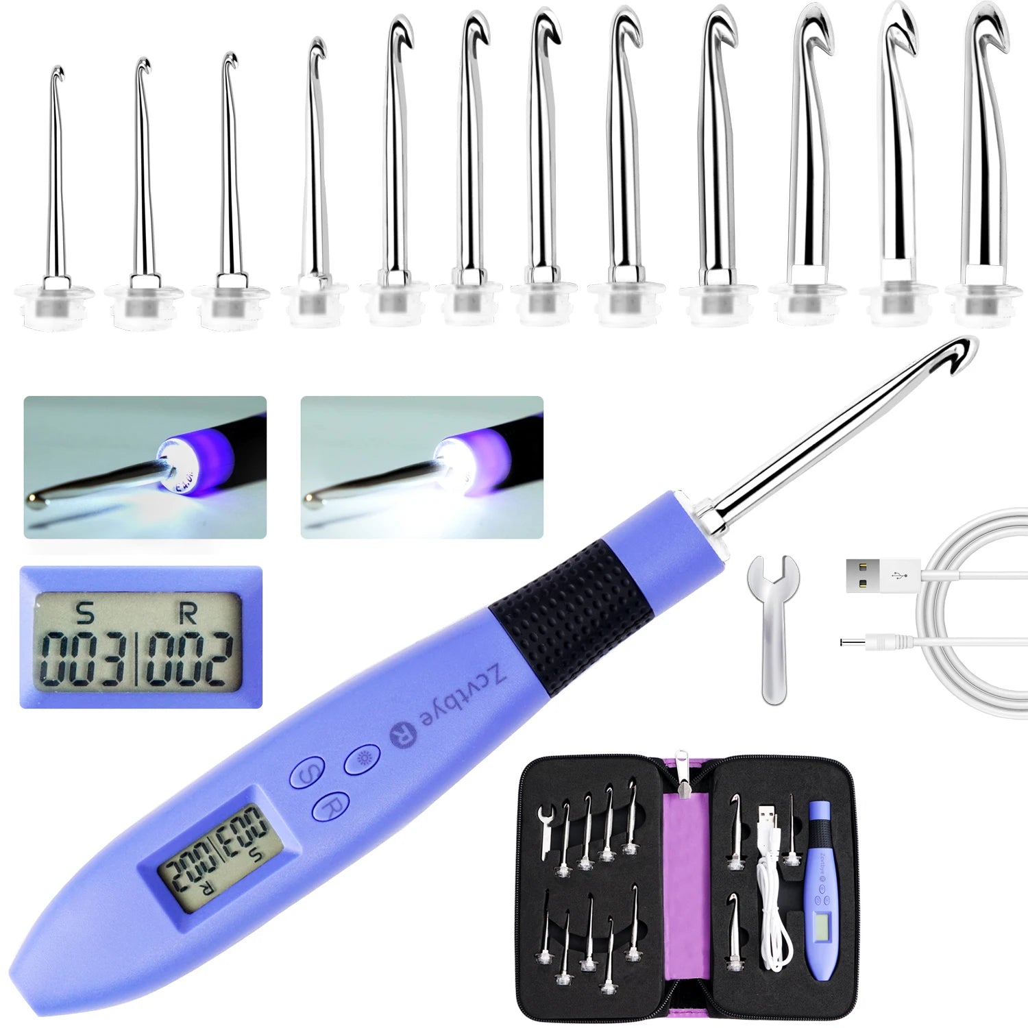 12pcs Lighted Crochet Hook Set with Counter