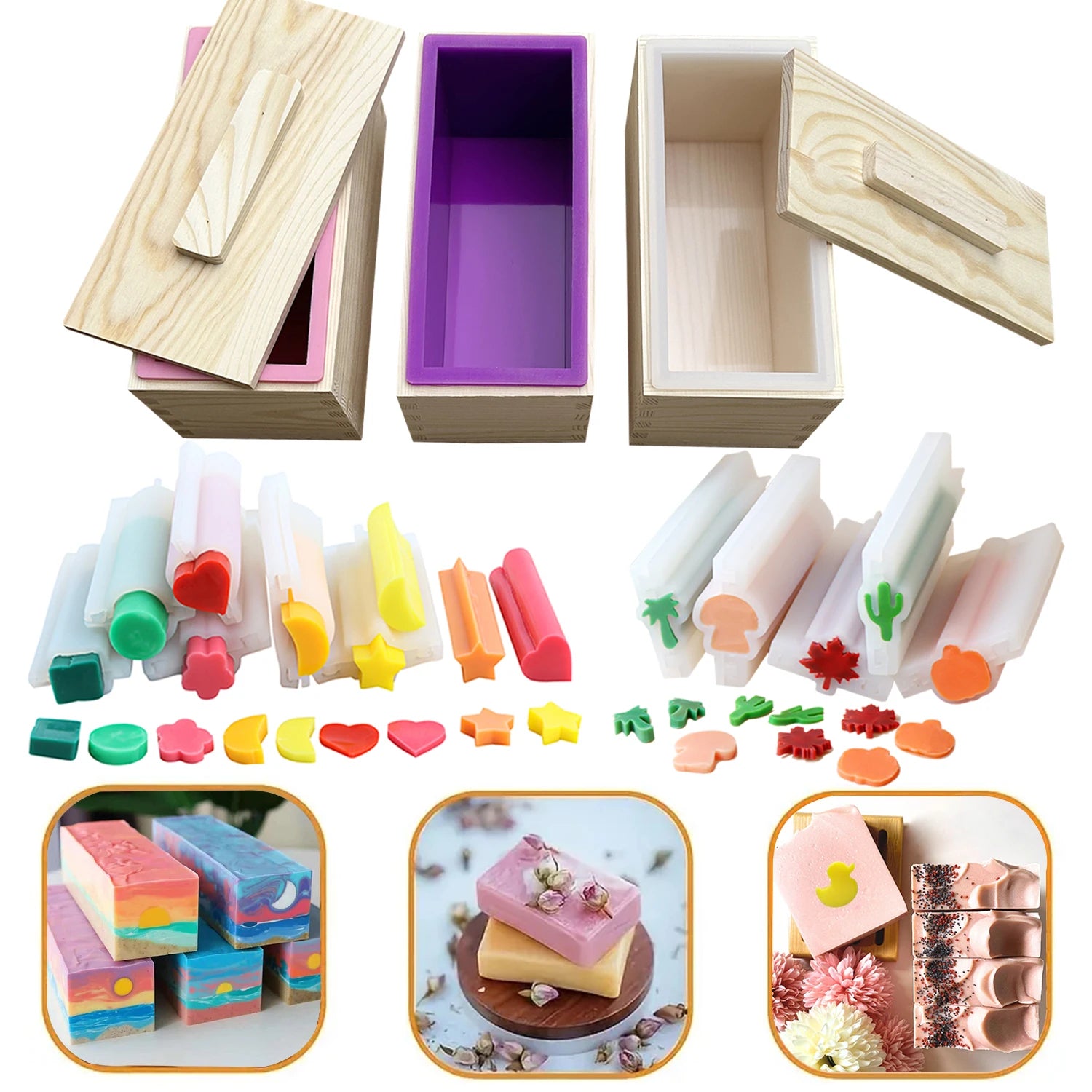 600ml Wooden Soap Mold Kit – Rectangular Silicone Mold with Box
