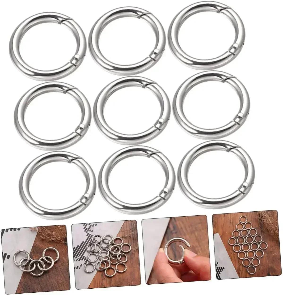 Stainless Steel O Ring Spring Clasps Open Round Carabiner Snap Hook Keychain Bag Clips DIY Jewelry Bags Accessories