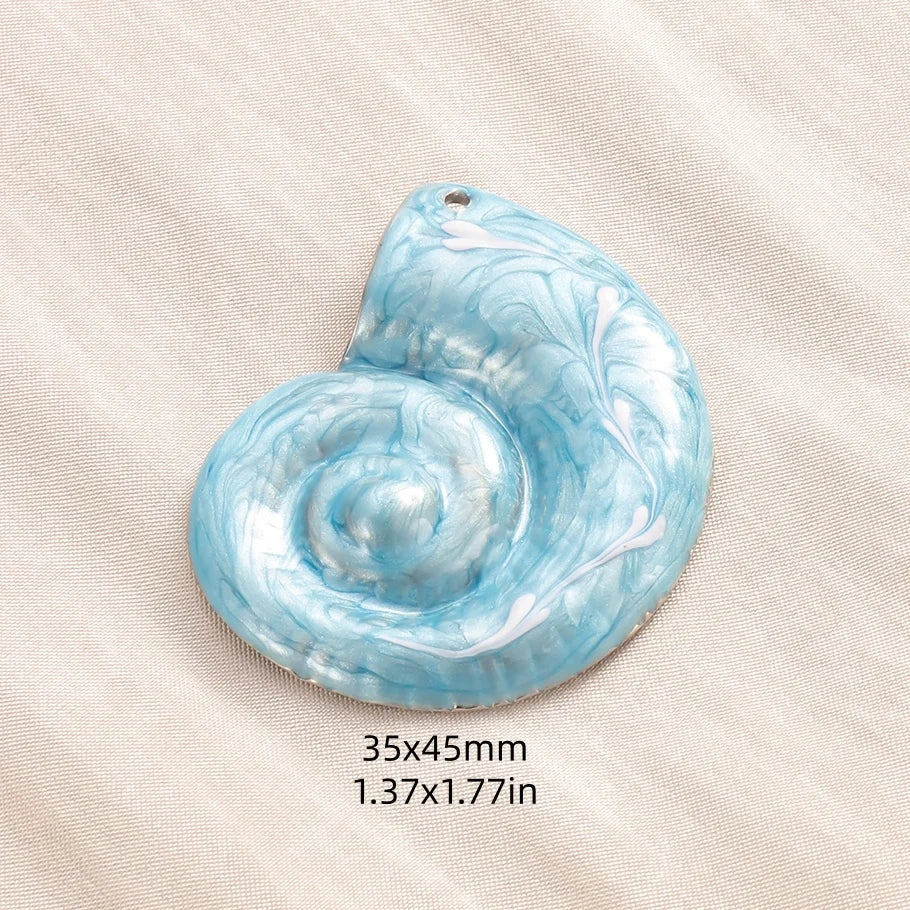 5pcs/lot Enamel Blue Marine Animals Stainless Steel Pendant Conch Shell Seahorse Fish Tail Starfish Charms DIY Necklace Findings